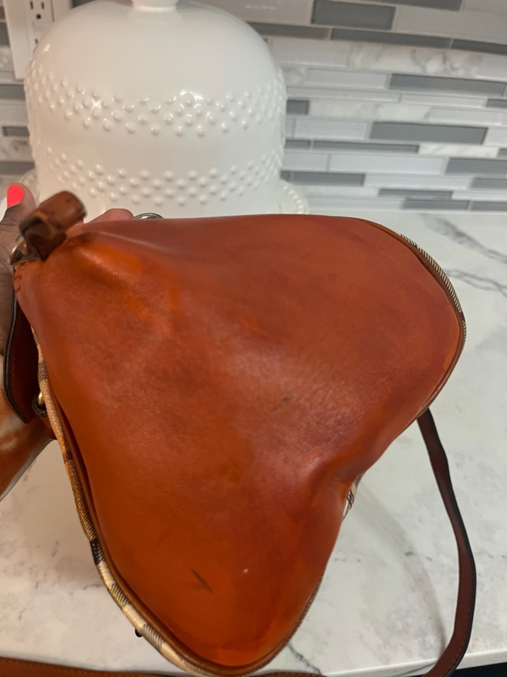 Burberry Orange, Tan & Beige Check Satchel - Picture 7 of 16